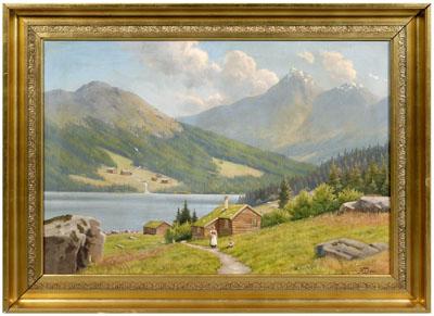 Appraisal: Kai Jeppe Drews painting Danish - Alpine landscape with woman