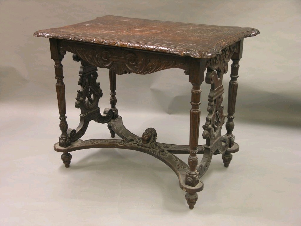 Appraisal: A late th century walnut hallway table top with incised