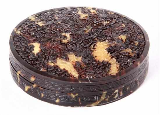 Appraisal: Chinese pierce-carved tortoiseshell box th century round bird and vine-decorated