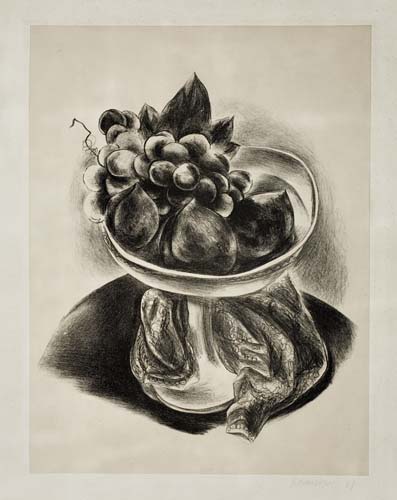 Appraisal: YASUO KUNIYOSHI Peaches and Grapes on a Round Table Lithograph