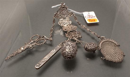 Appraisal: English silver repousse chatelaine bearing London hallmarks from - clip