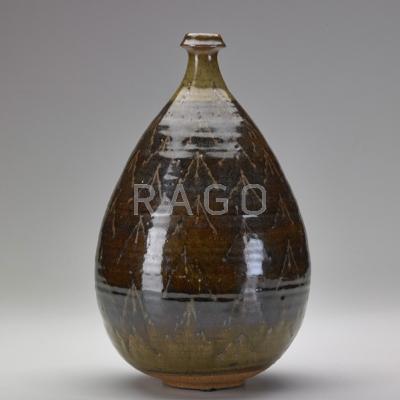 Appraisal: ANTONIO PRIETO - Glazed stoneware bottle-shaped vase with geometric pattern