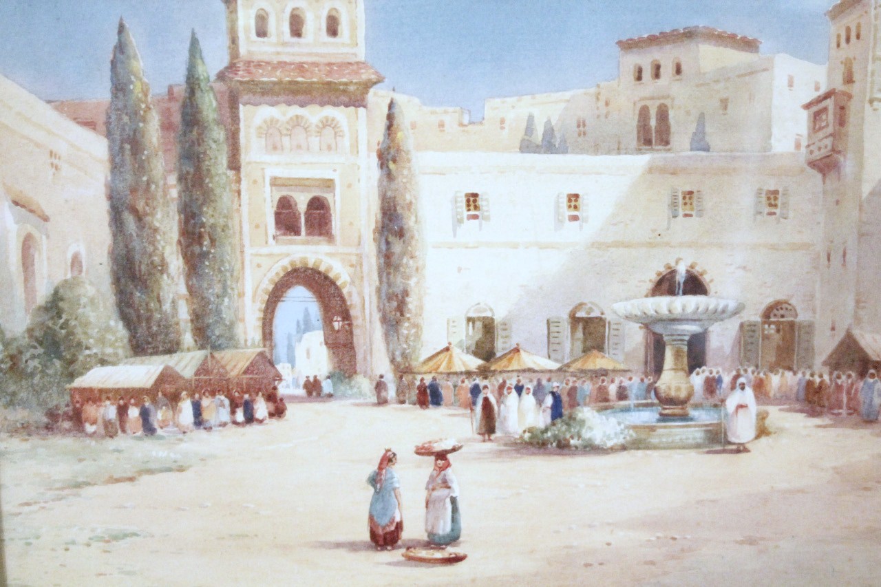 Appraisal: Robert Herdman-Smith - Figures in an eastern courtyard before arch