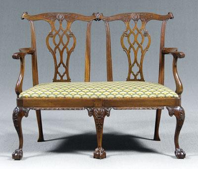 Appraisal: Chippendale double chair-back settee mahogany with finely carved back pierced