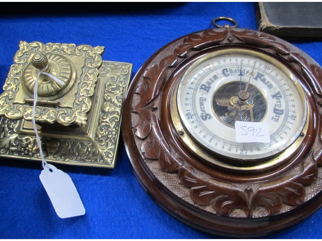 Appraisal: Lot comprising barometer and a brass inkwell