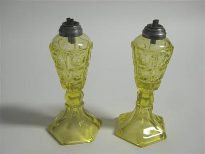 Appraisal: Pair of canary yellow pressed glass fluid lamps boston and