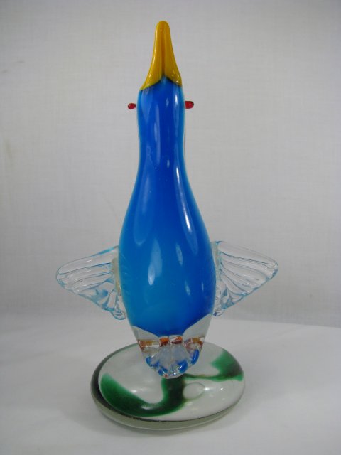 Appraisal: Art glass hand blown blue white and yellow penguin with