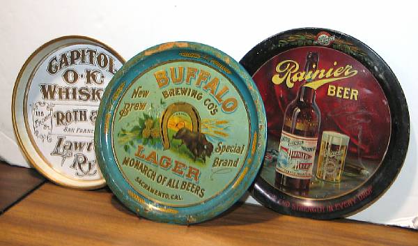 Appraisal: Ensemble of Victorian Advertising Liquor Trays Grouping of metal lithographed