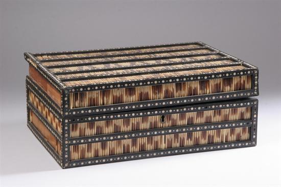 Appraisal: ANGLO-INDIAN PORCUPINE QUILL AND IVORY INLAID LETTER BOX mid- th