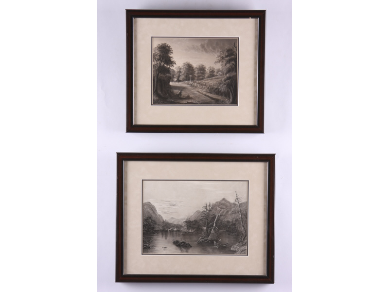 Appraisal: Two Sandpaper Drawings American Mid th c both charcoal on