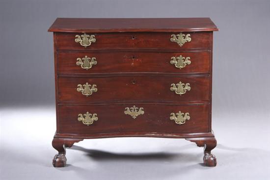 Appraisal: MASSACHUSETTS CHIPPENDALE OXBOW CHEST OF DRAWERS th century Reverse serpentine