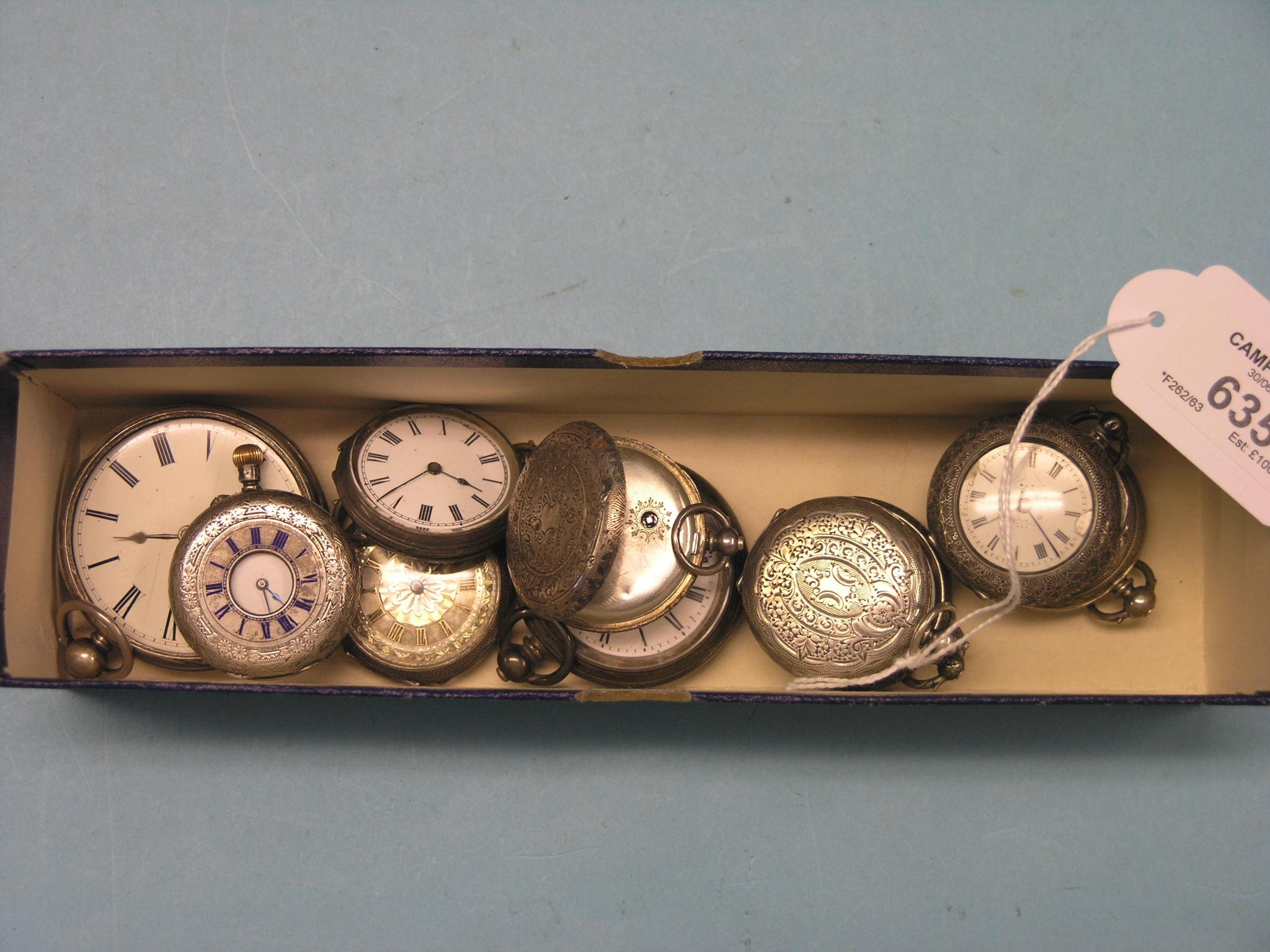 Appraisal: Ten various silver pocket watches including half-hunter faults throughout