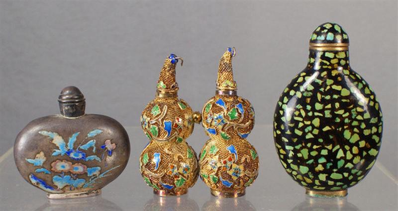 Appraisal: metal snuff bottles th th c floral enameled paktong early