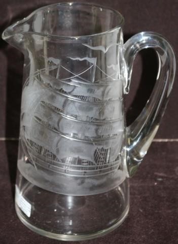 Appraisal: ENGRAVED PAIRPOINT GLASS PITCHER DEPICTING THEWHALESHIP C W MORGAN COLONEL