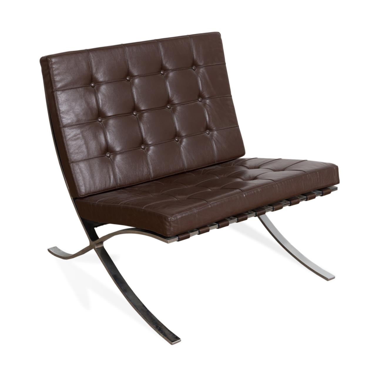 Appraisal: BARCELONA STYLE CHAIR IN BROWN LEATHER Barcelona style chair after