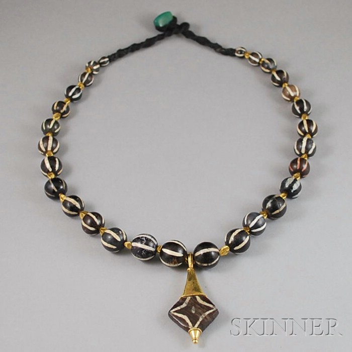 Appraisal: P'iao Culture Beaded Necklace with modern gold work lg in