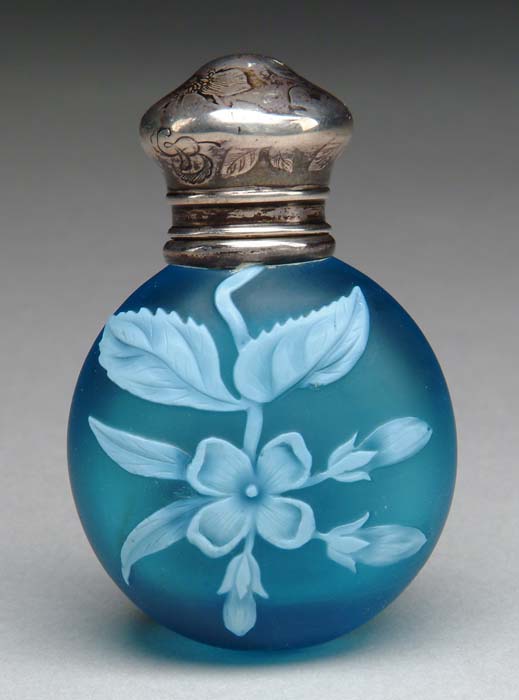 Appraisal: WEBB CAMEO SCENT BOTTLE Beautifully detailed wheel-carved white-light blue flower