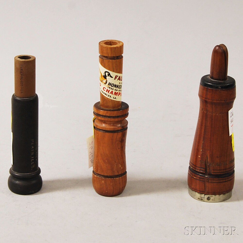 Appraisal: Three Sporting Calls a cedar crow call marked Charles H