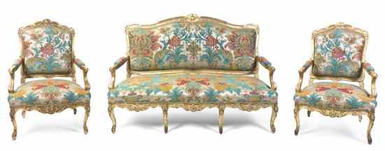 Appraisal: A Louis XV Style Giltwood Parlor Suite comprising a settee