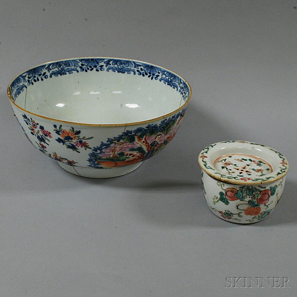 Appraisal: Two Enameled Ceramic Items China a famille rose covered soap