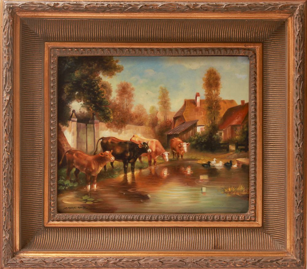 Appraisal: Desmarine Maler Continental Scene with Cows Oil Desmarine Maler Continental