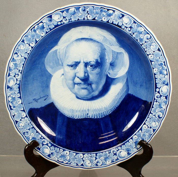 Appraisal: th century Delft charger woman's portrait after Rembrandt with fruit