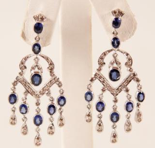 Appraisal: PAIR OF K WHITE GOLD DIAMOND AND BLUE SAPPHIRE CHANDELIER