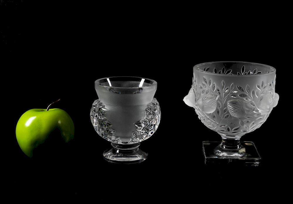 Appraisal: Two Lalique Small Glass Frosted Vases Signed Lalique French founded