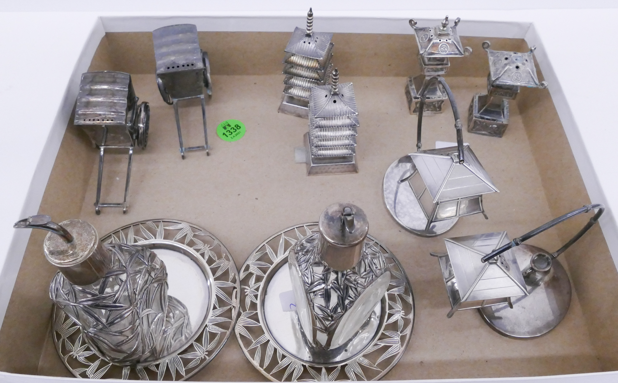 Appraisal: Box Japanese Figural Sterling Shakers Etc- g Solid Only