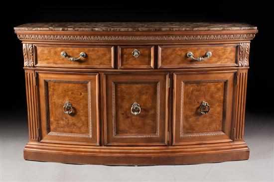 Appraisal: Contemporary Georgian style oak and burl marble top buffet Lane