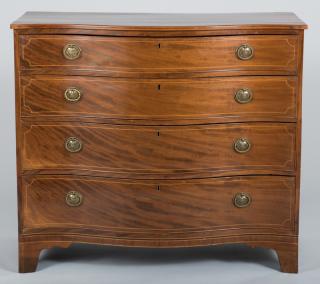 Appraisal: American Serpentine Chest th c Mid-Atlantic mahogany inlaid serpentine chest