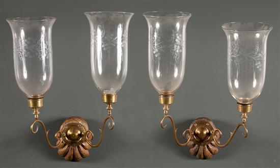 Appraisal: Pair of English shell carved wood and brass wall sconces