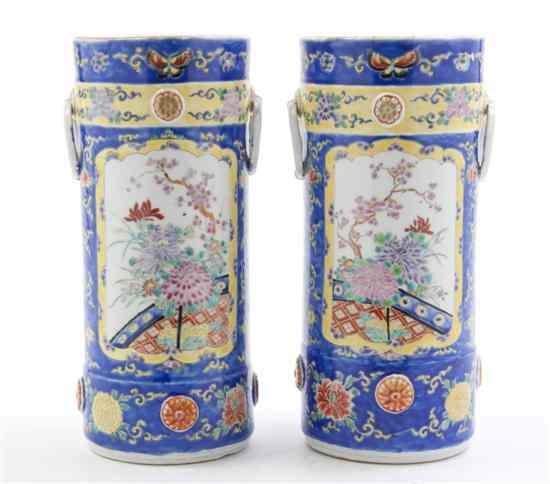 Appraisal: A Pair of Japanese Porcelain Vases each of cylindrical form