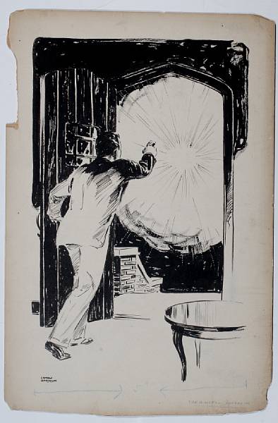 Appraisal: Seven original Lyman Anderson detective pulp interior drawings for The