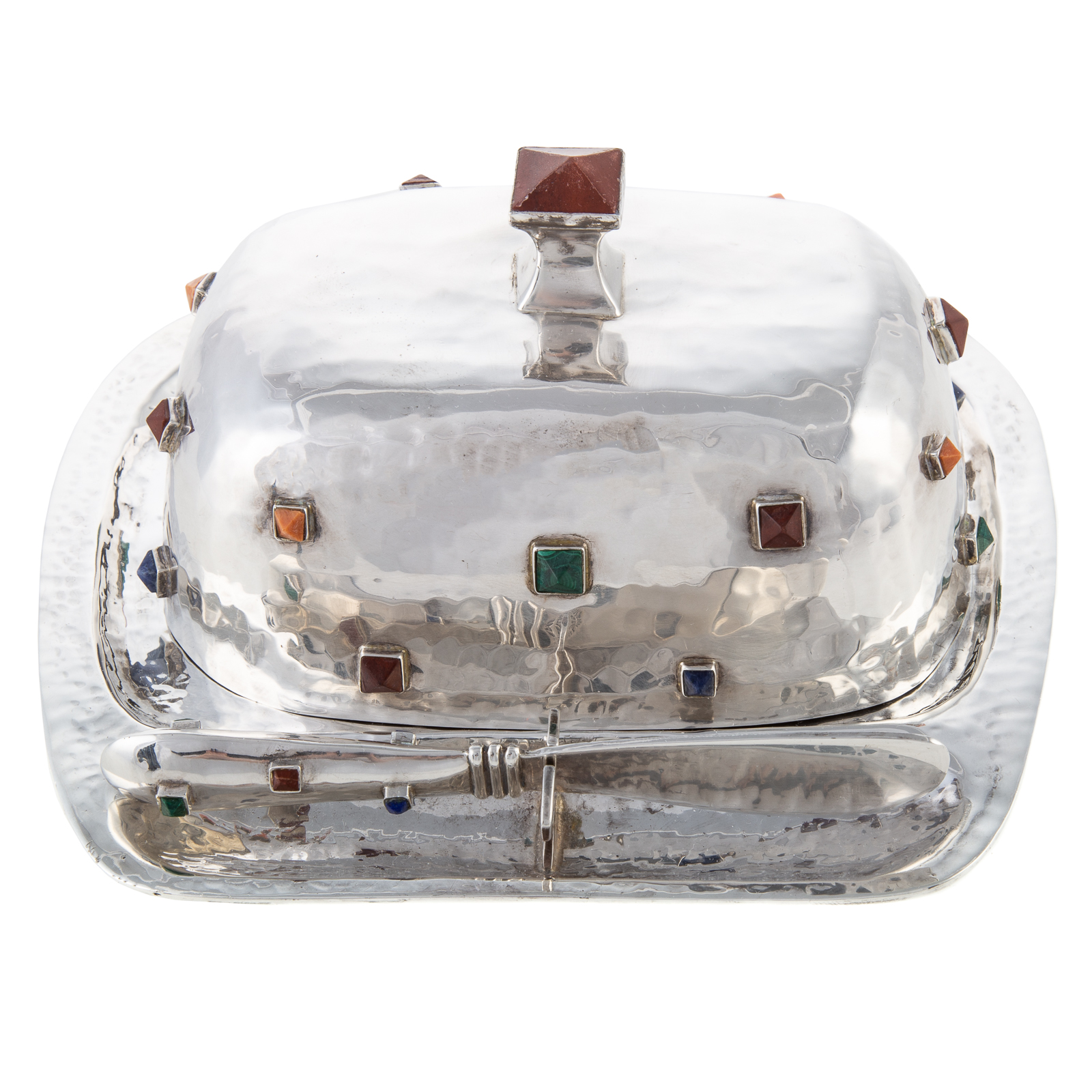 Appraisal: MEXICAN INLAID STERLING COVERED BUTTER DISH Emilia Castillo Taxco post-