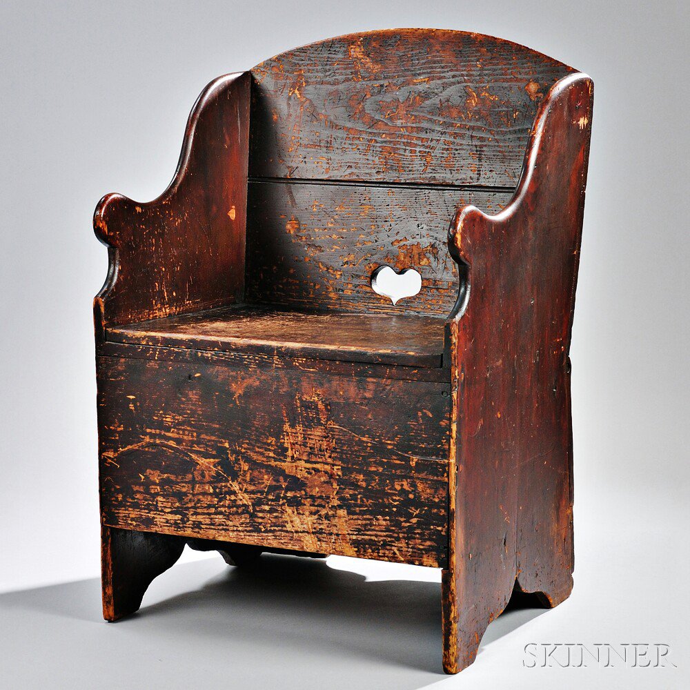 Appraisal: Carved Pine Potty Chair America early th century the arched