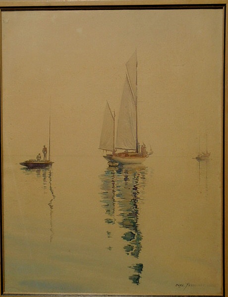 Appraisal: Watercolor painting of sailboats in still water signed l r