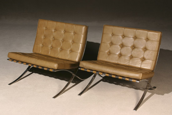 Appraisal: Pair of Mies van der Rohe Chrome-Plated Steel and Leather