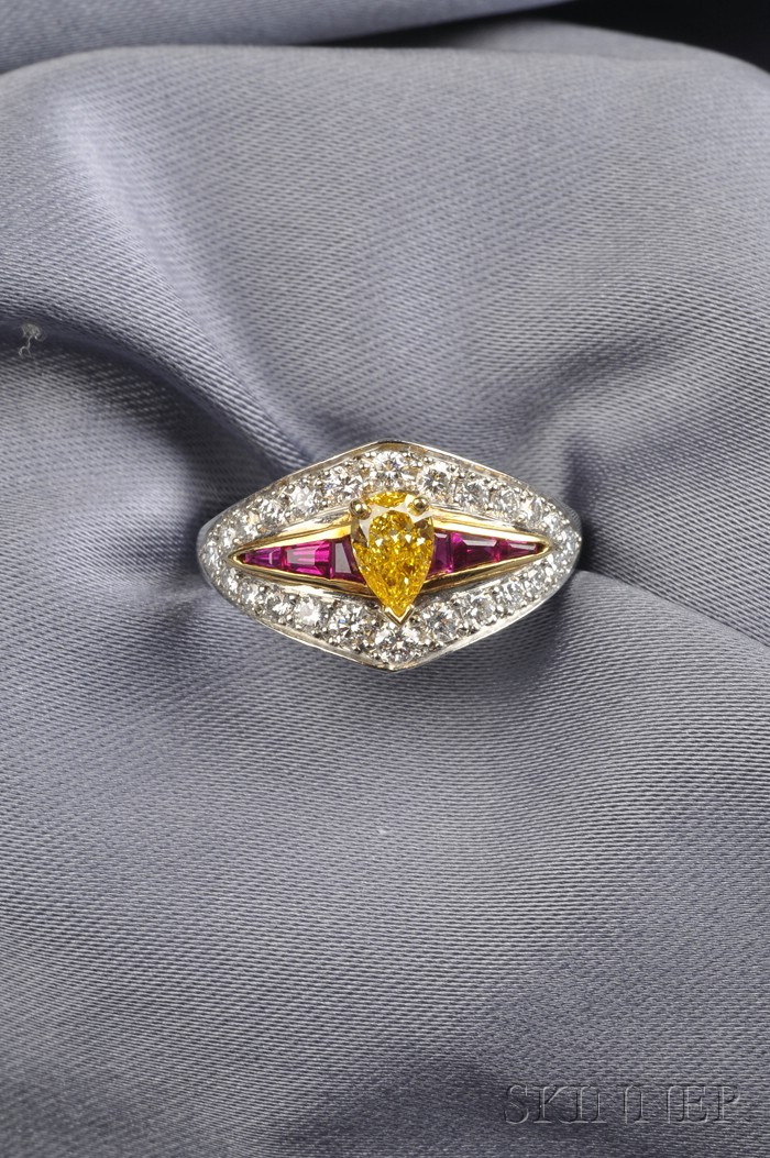 Appraisal: Platinum Fancy Intense Orange-Yellow Diamond and Gem-set Ring set with