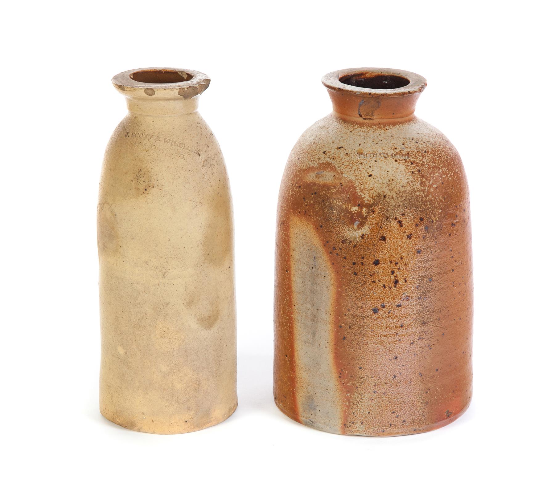 Appraisal: TWO OHIO STONEWARE CANNING JARS One impressed Scott Williams the