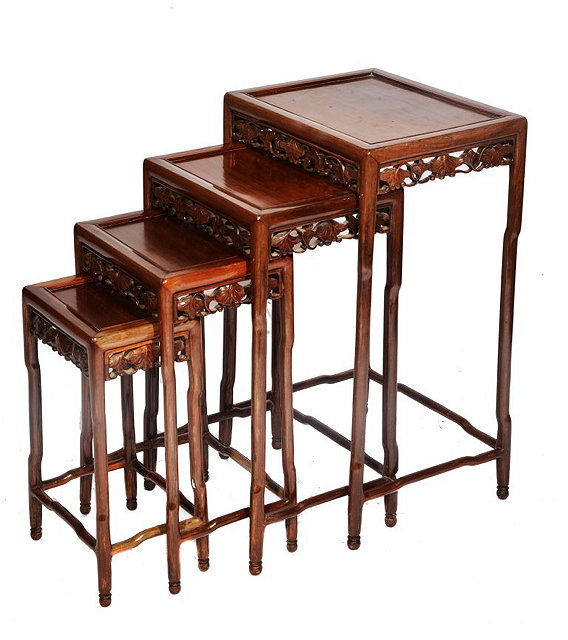 Appraisal: A CHINESE HARDWOOD QUARTETTO of four occasional tables each with