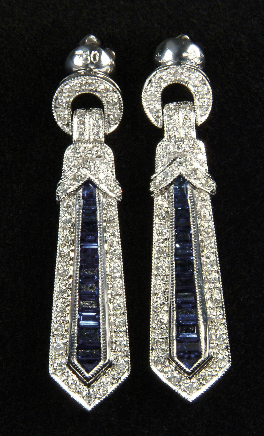 Appraisal: PAIR OF SAPPHIRE DIAMOND AND K WHITE GOLD DANGLE EARRINGS