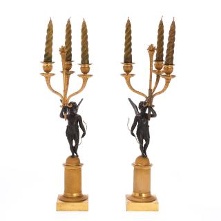 Appraisal: Pair Charles X gilt patinated bronze candelabra Pair Charles X