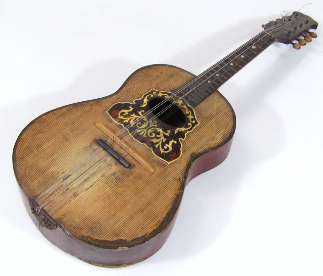 Appraisal: An early thC Neapolitan guitar the shaped body with interior