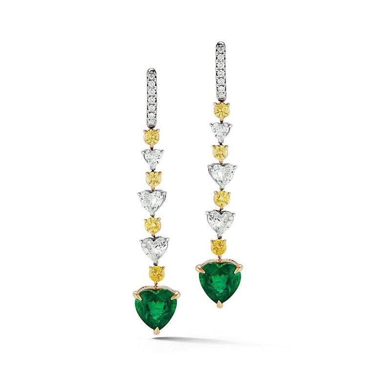 Appraisal: EMERALD HEART SHAPE EARRING EMERALD HEART SHAPE EARRING A vibrant