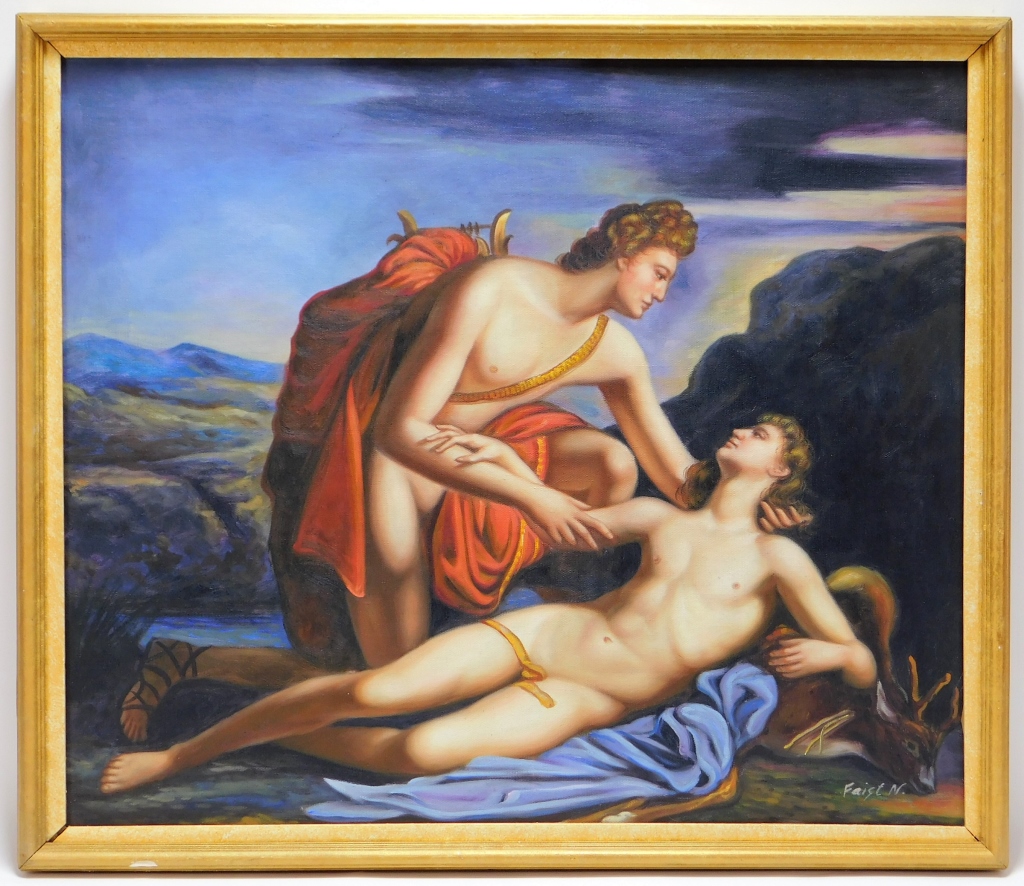 Appraisal: NEOCLASSICAL MALE NUDE PAINTING Europe th CenturyDepicts a male nude