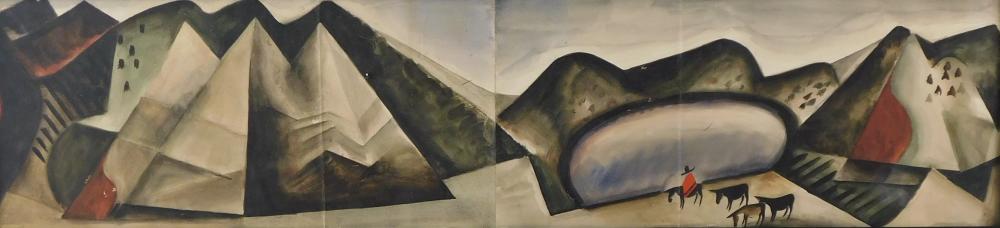 Appraisal: th C watercolor on paper diptych framed as one southwest