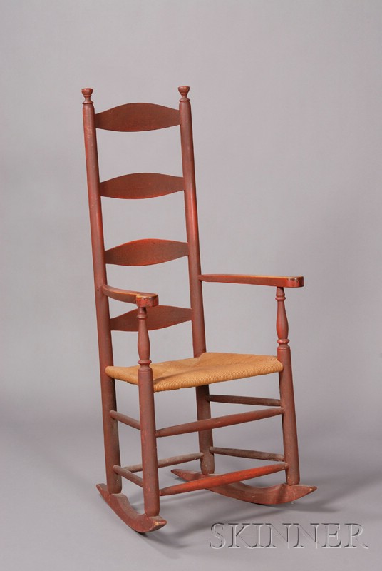 Appraisal: Red-painted Slat-back Armed Rocking Chair probably New England late th