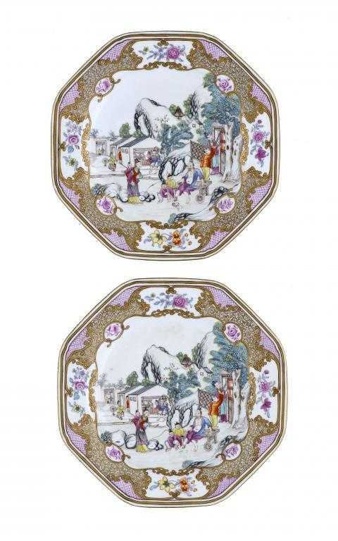 Appraisal: A PAIR OF DERBY OCTAGONAL PLATES painted in famille rose