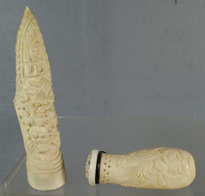 Appraisal: Carved bone or ivory stoppered bottle cricket cage hare decoration